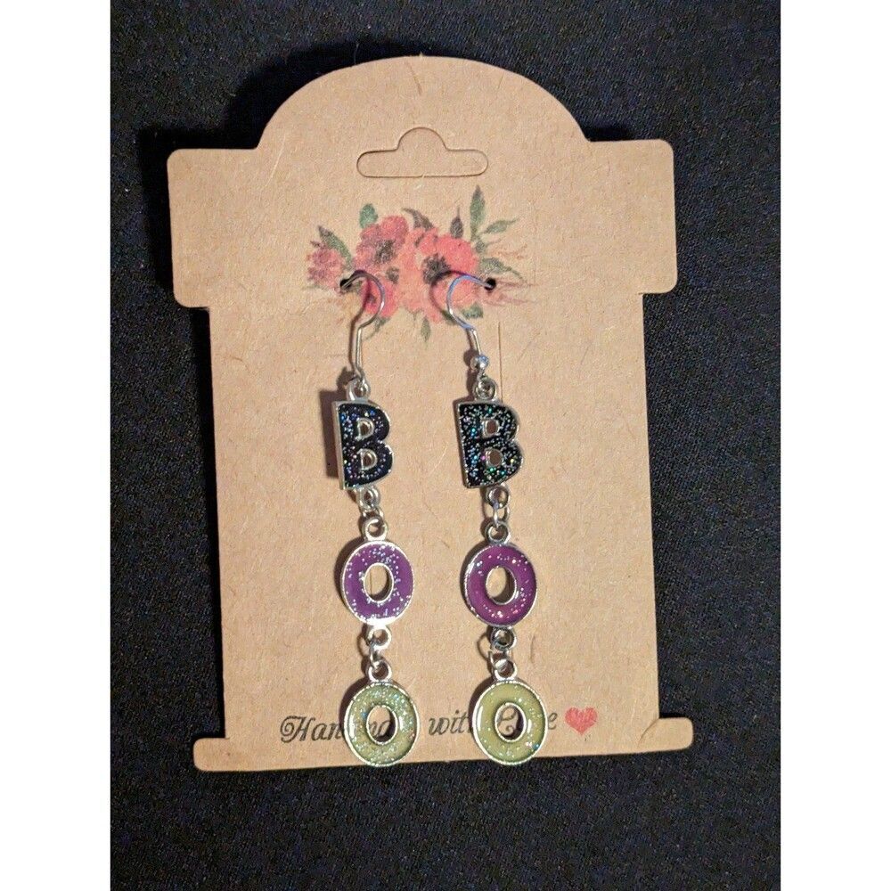 Halloween earrings BOO glitter dangle costume earrings